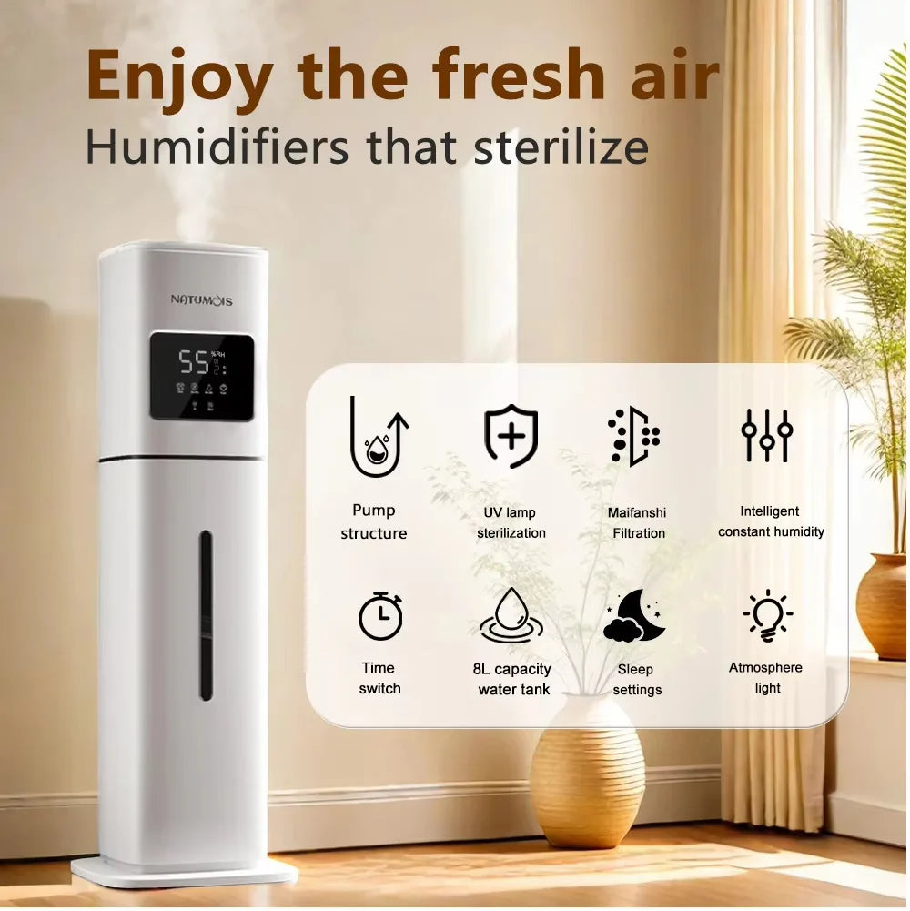 8L Household Humidifier Floor-Mounted Ultrasonic UV Air Mist Purifier