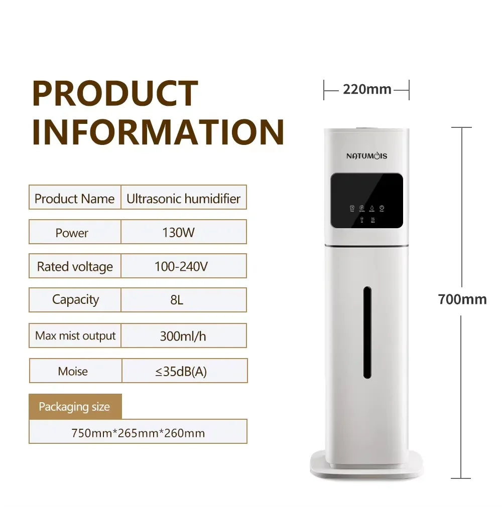 8L Household Humidifier Floor-Mounted Ultrasonic UV Air Mist Purifier