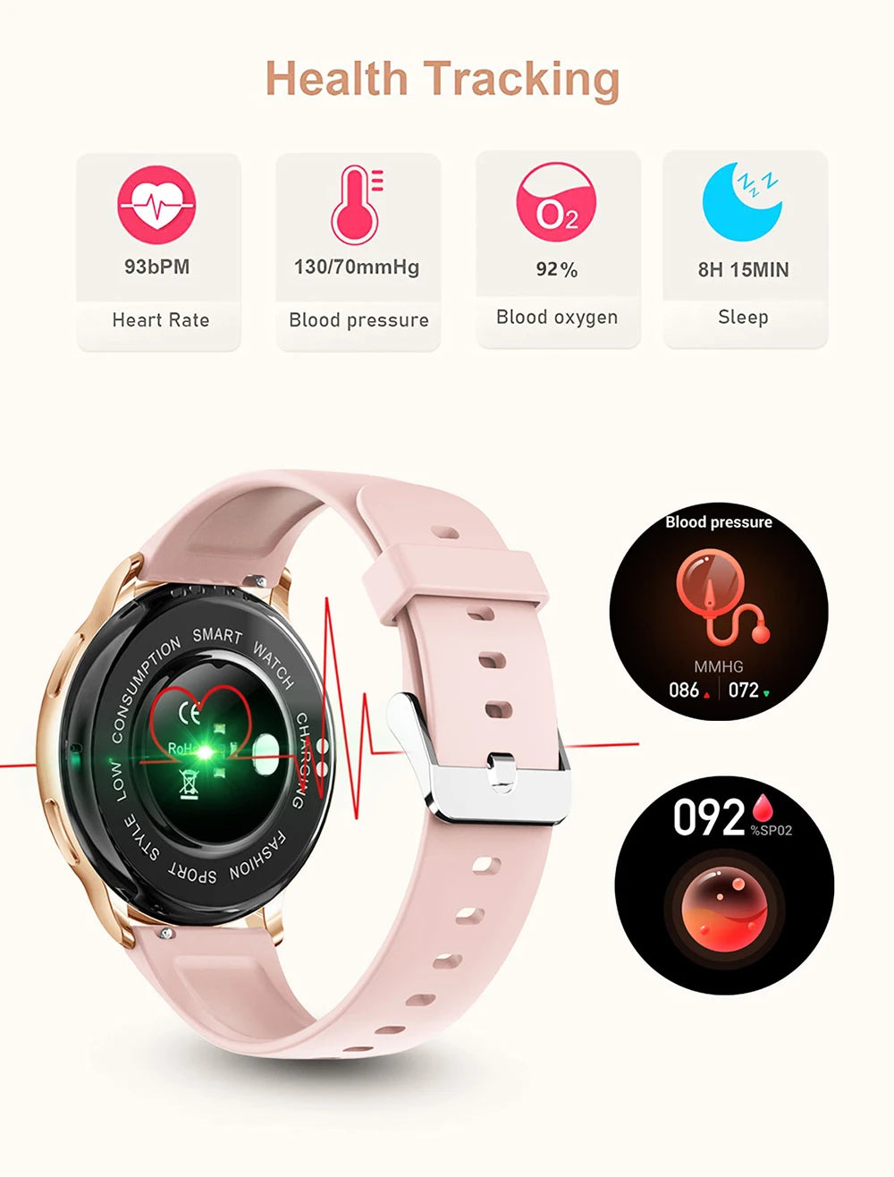 Smart Watch Women Fitness Tracker Heart Rate