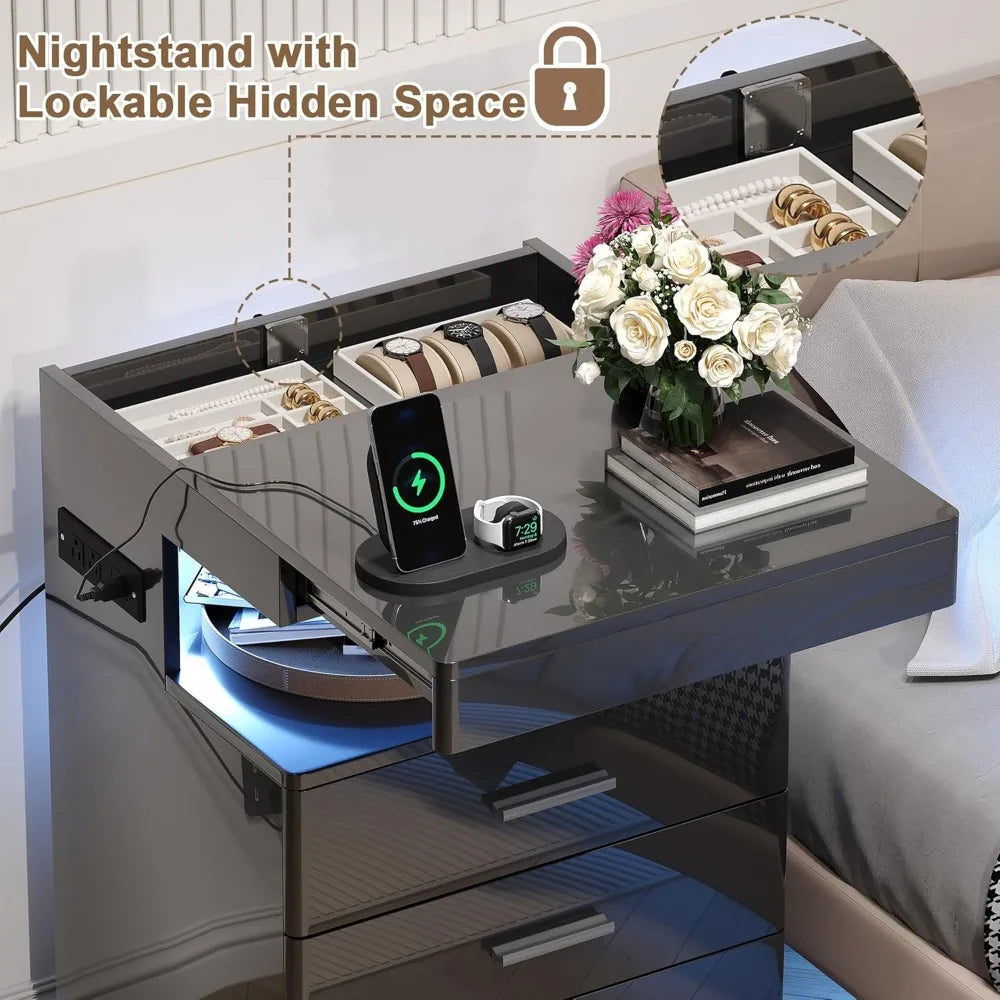 Contemporary LED Nightstand with Secret Compartment