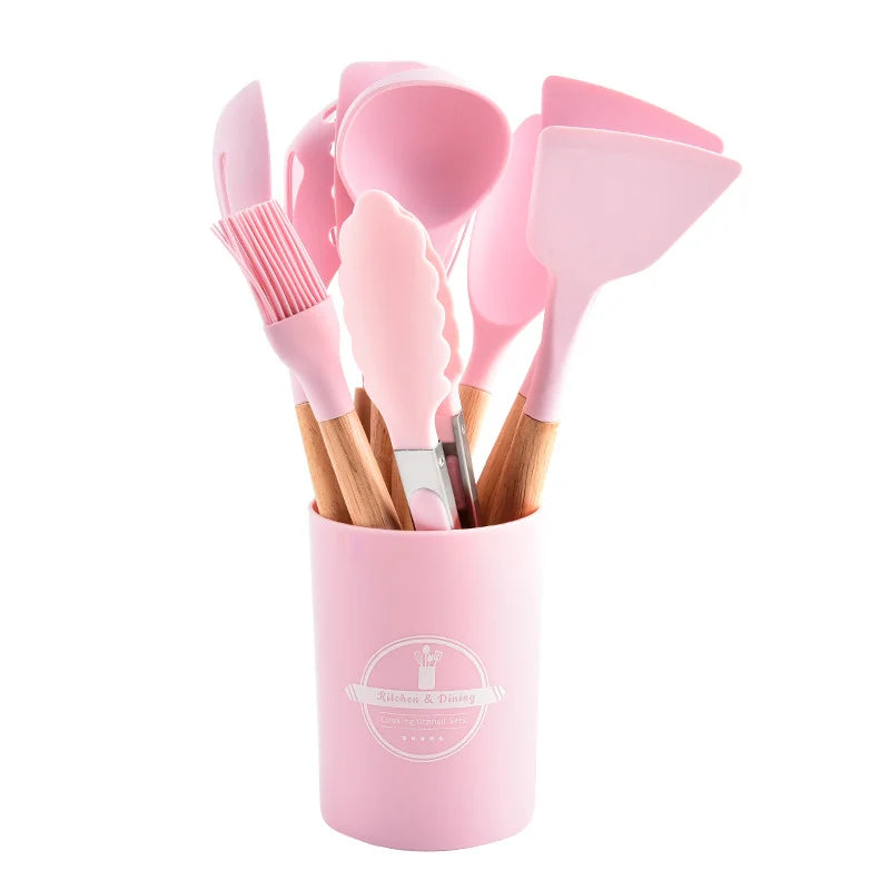 Non-Stick Silicone Kitchen Cooking Utensil Set with Stand
