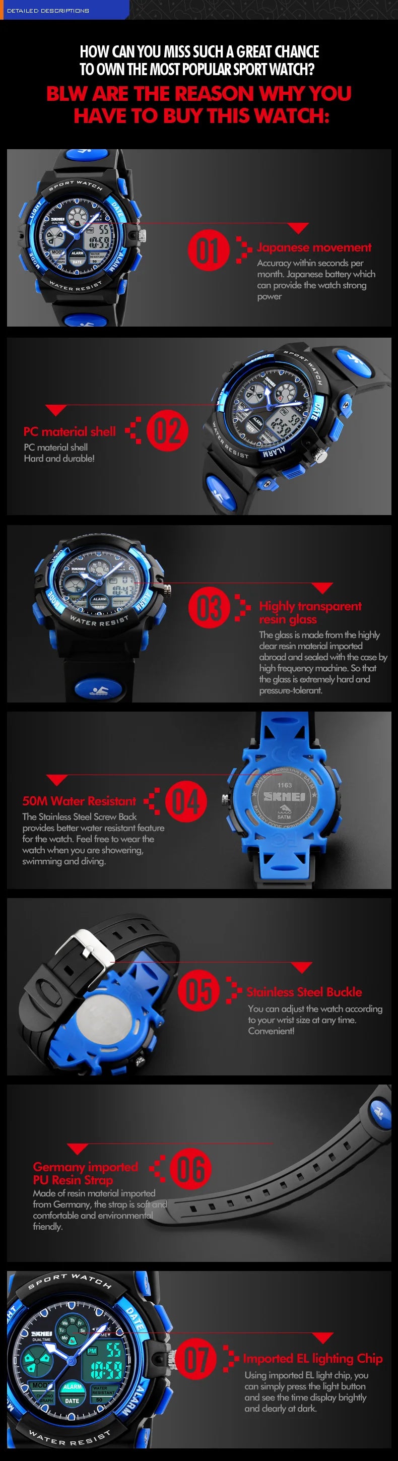 Waterproof Chrono Alarm Children Wristwatch For Boys Girls