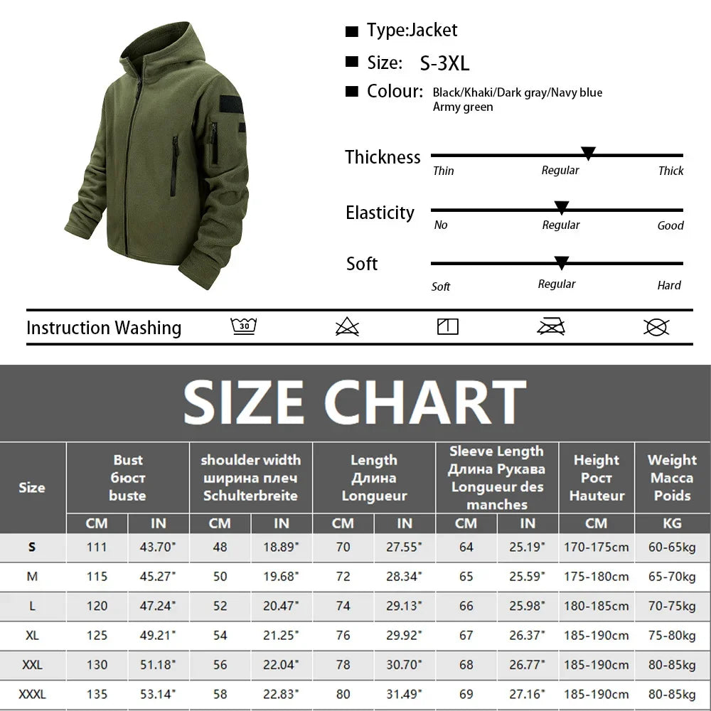 Men's Hiking Tactical Fleece Full Zip Hooded