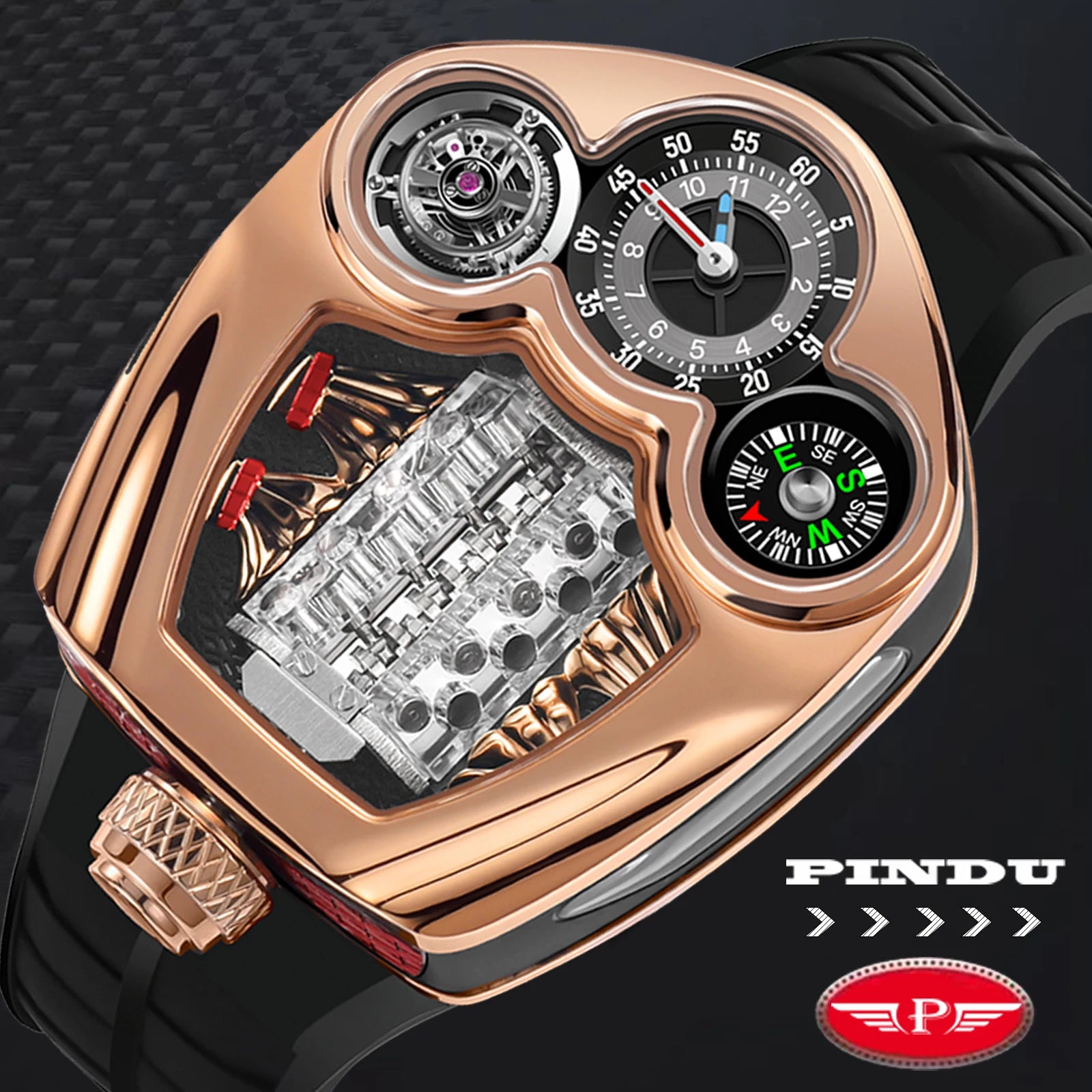TOP-luxurious Stainless steel Compass Waterproof Swiss quartz 762 movement watch