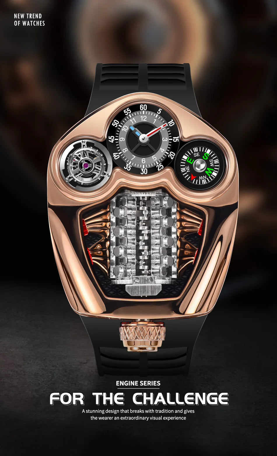 TOP-luxurious Stainless steel Compass Waterproof Swiss quartz 762 movement watch