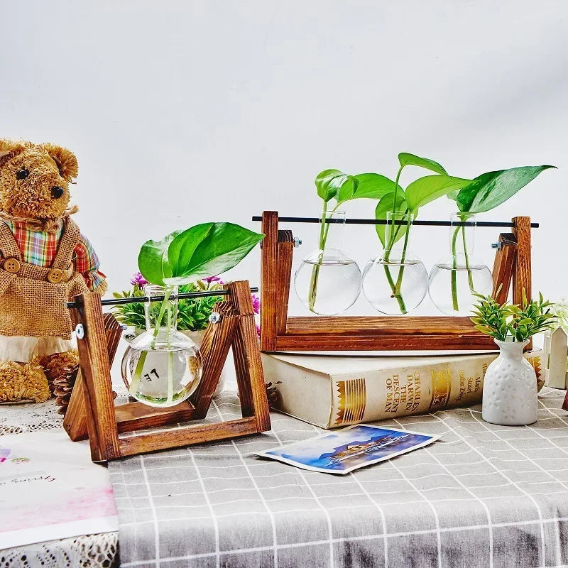 Wooden Frame Tabletop Vase Set Multi-Purpose Bonsai Planter