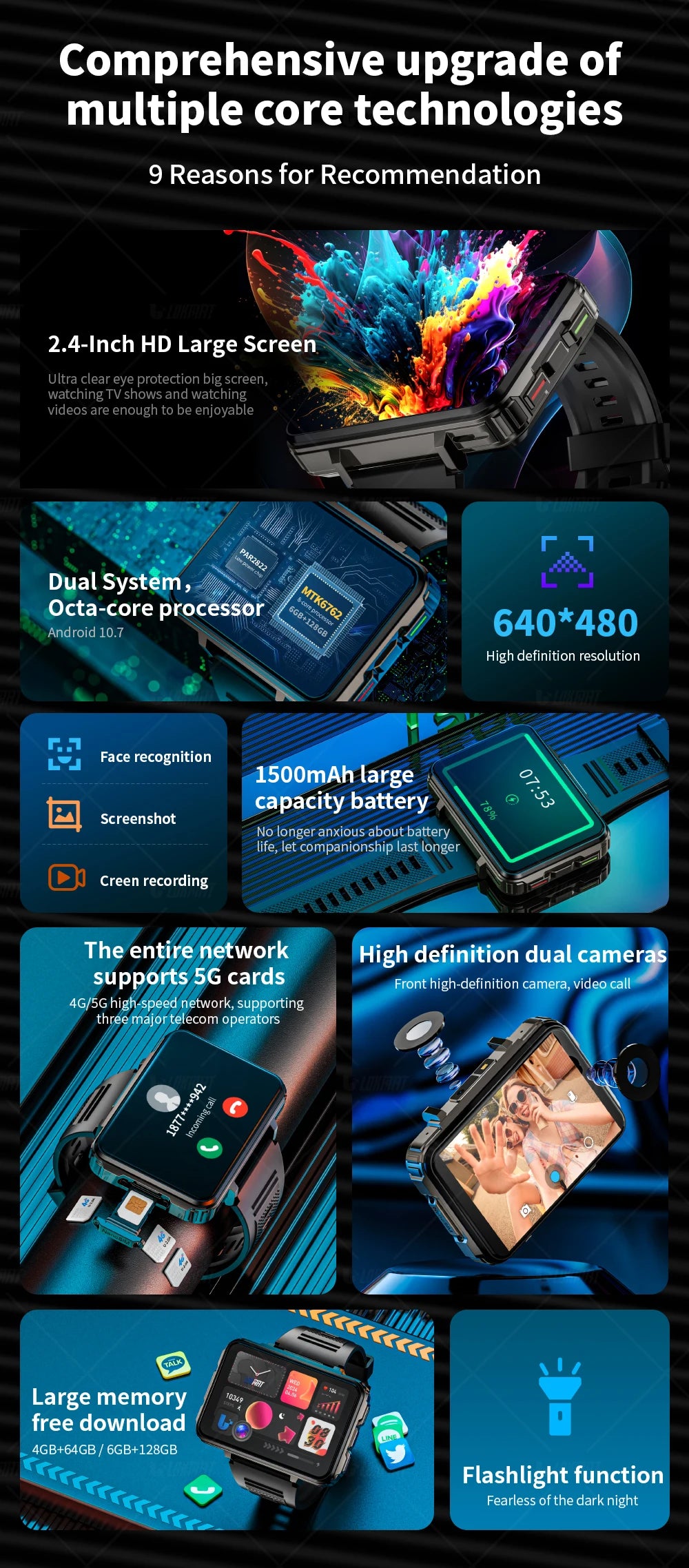 Smartwatches Dual Camera with Flashlight Gaming Watch