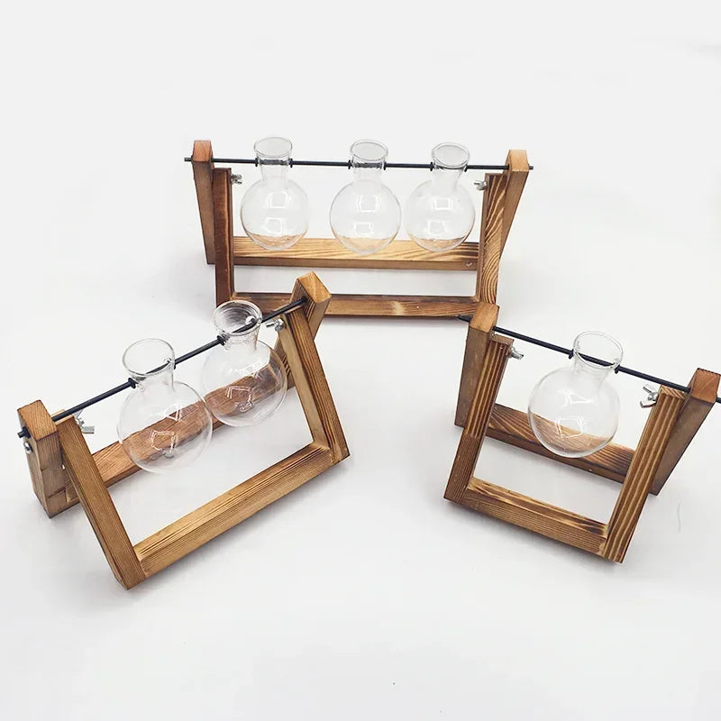 Wooden Frame Tabletop Vase Set Multi-Purpose Bonsai Planter
