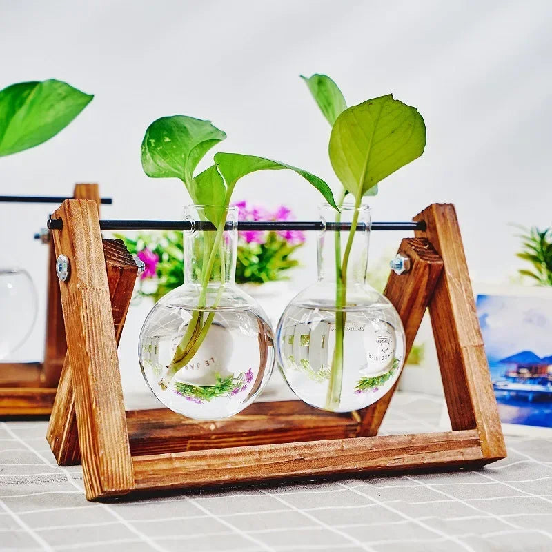 Wooden Frame Tabletop Vase Set Multi-Purpose Bonsai Planter