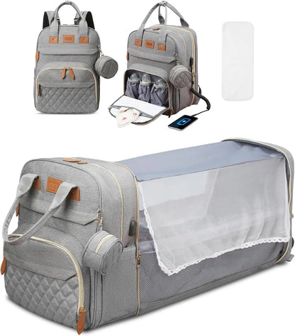 3 In 1 Diaper Bag - Travel Bag with USB Charge - with Changing Bed