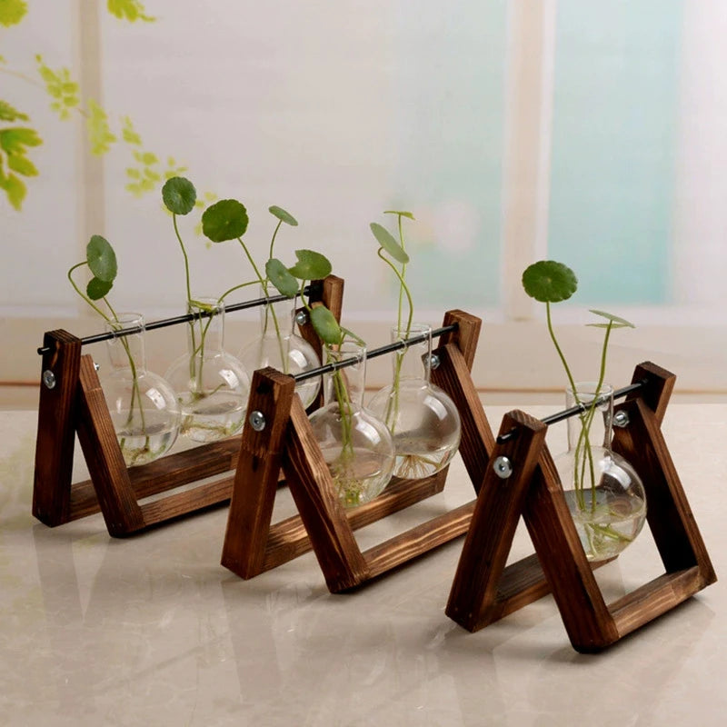Wooden Frame Tabletop Vase Set Multi-Purpose Bonsai Planter