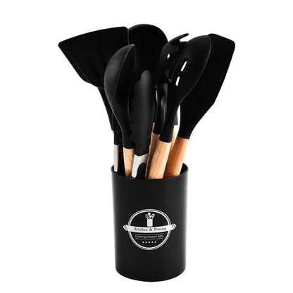 Non-Stick Silicone Kitchen Cooking Utensil Set with Stand