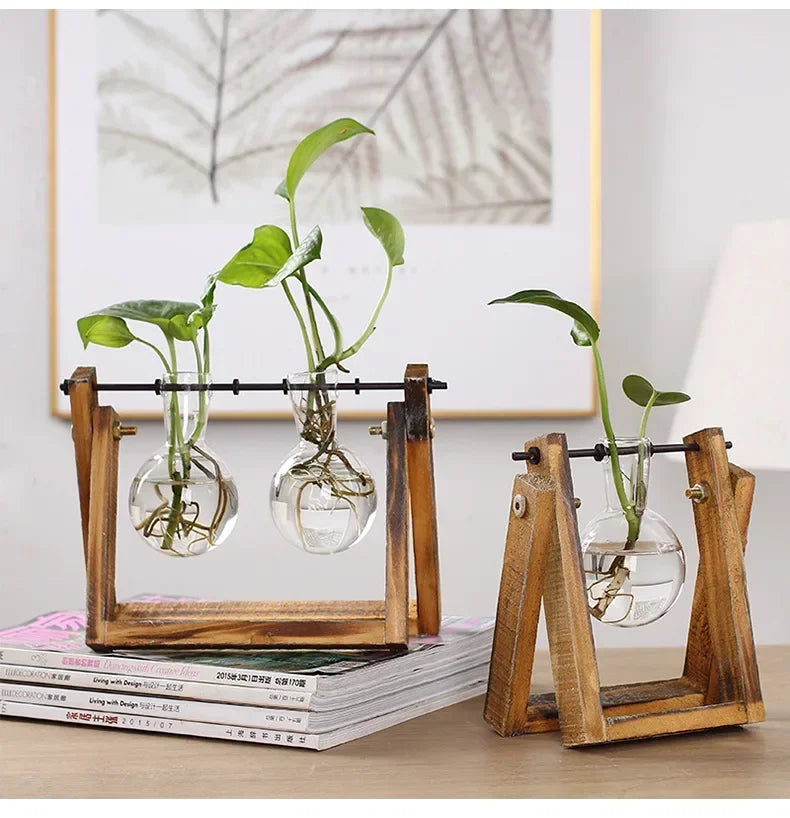 Wooden Frame Tabletop Vase Set Multi-Purpose Bonsai Planter