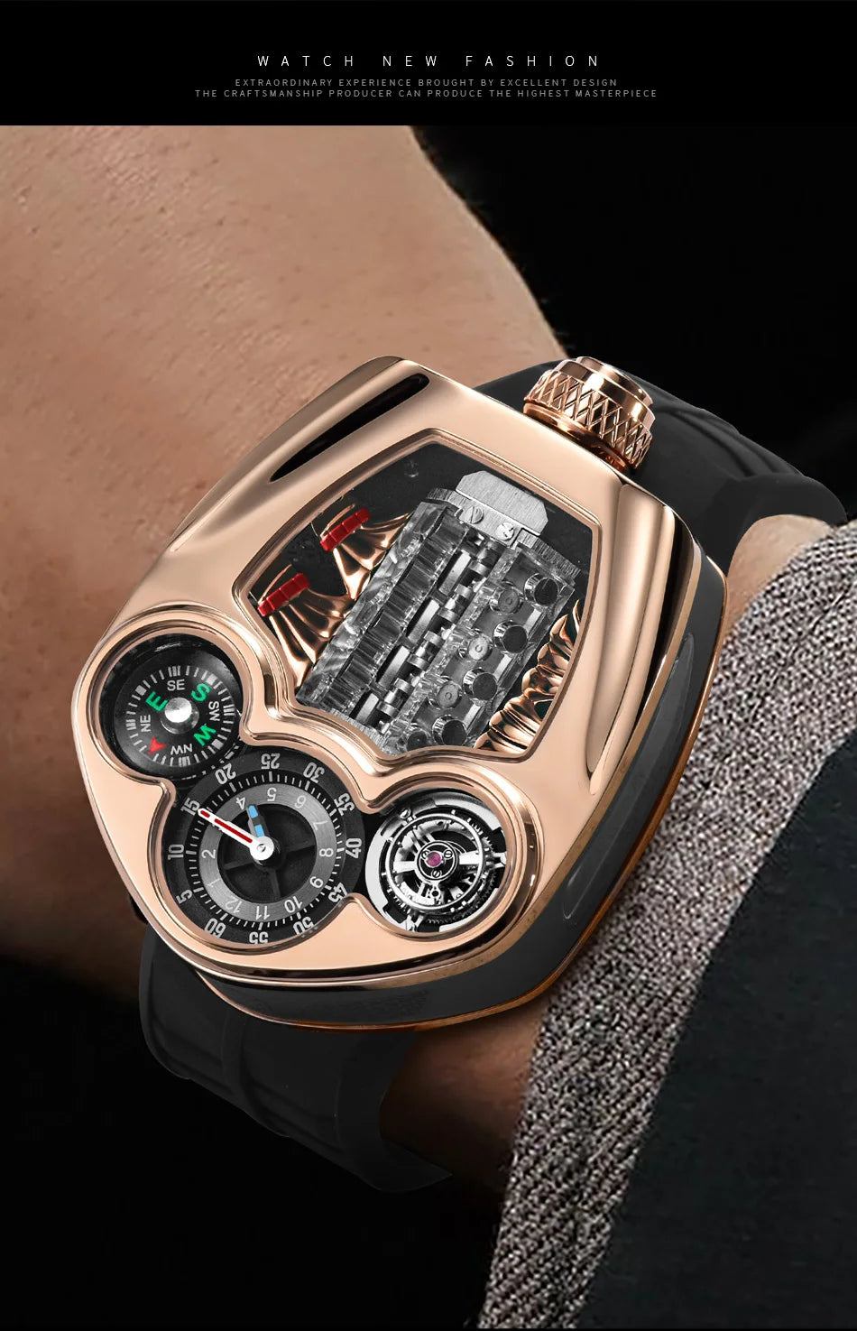 TOP-luxurious Stainless steel Compass Waterproof Swiss quartz 762 movement watch