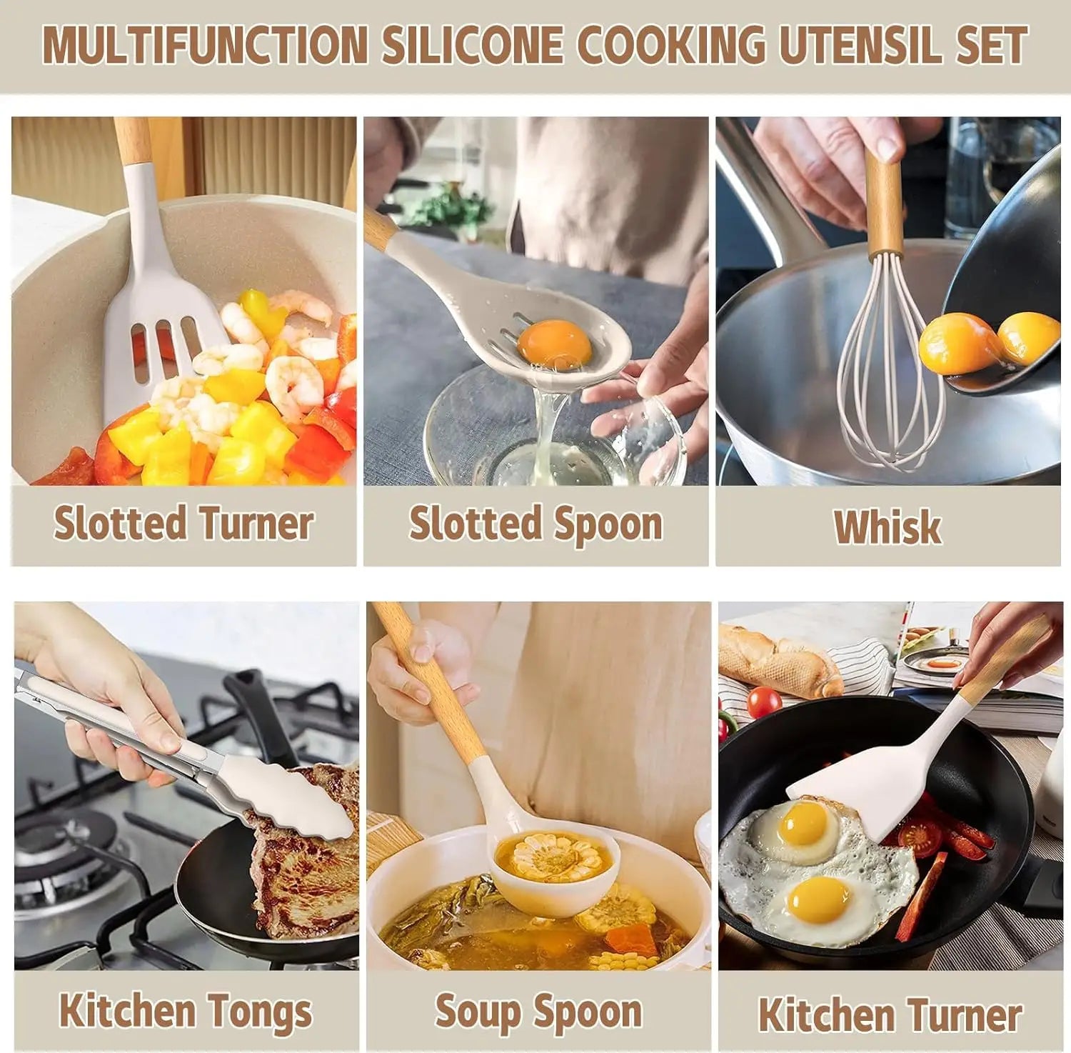 Non-Stick Silicone Kitchen Cooking Utensil Set with Stand