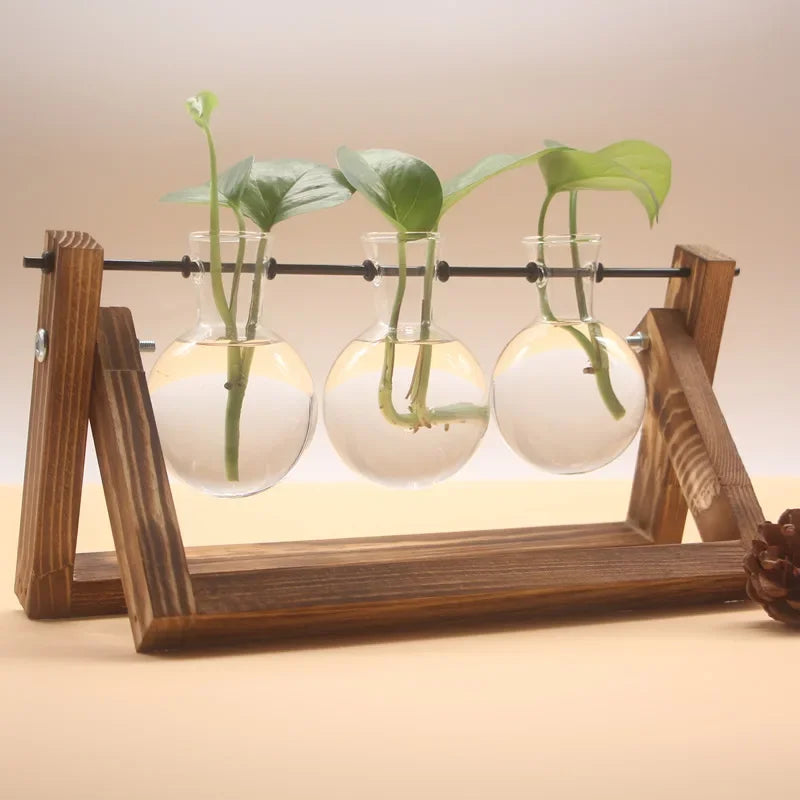 Wooden Frame Tabletop Vase Set Multi-Purpose Bonsai Planter