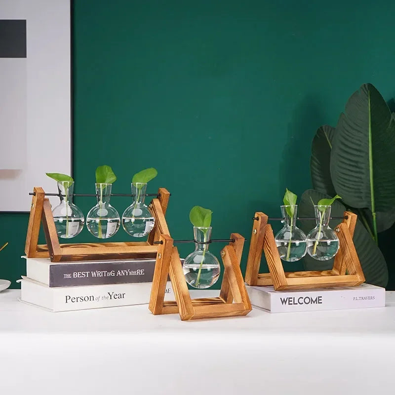 Wooden Frame Tabletop Vase Set Multi-Purpose Bonsai Planter