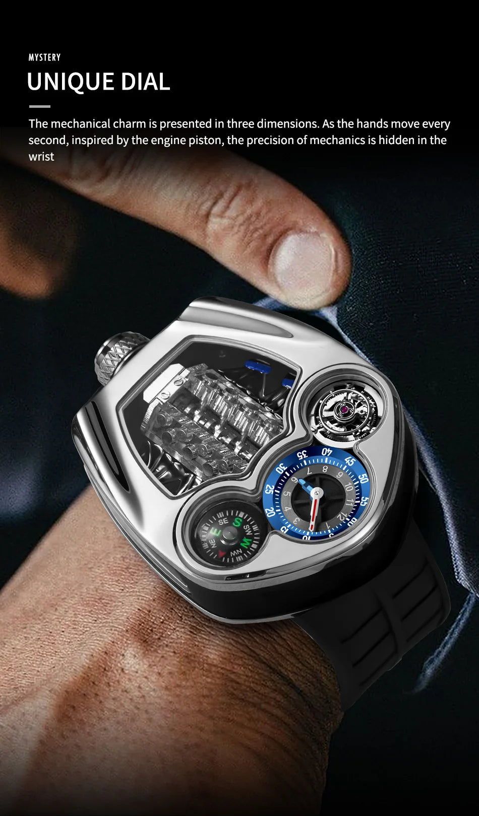 TOP-luxurious Stainless steel Compass Waterproof Swiss quartz 762 movement watch