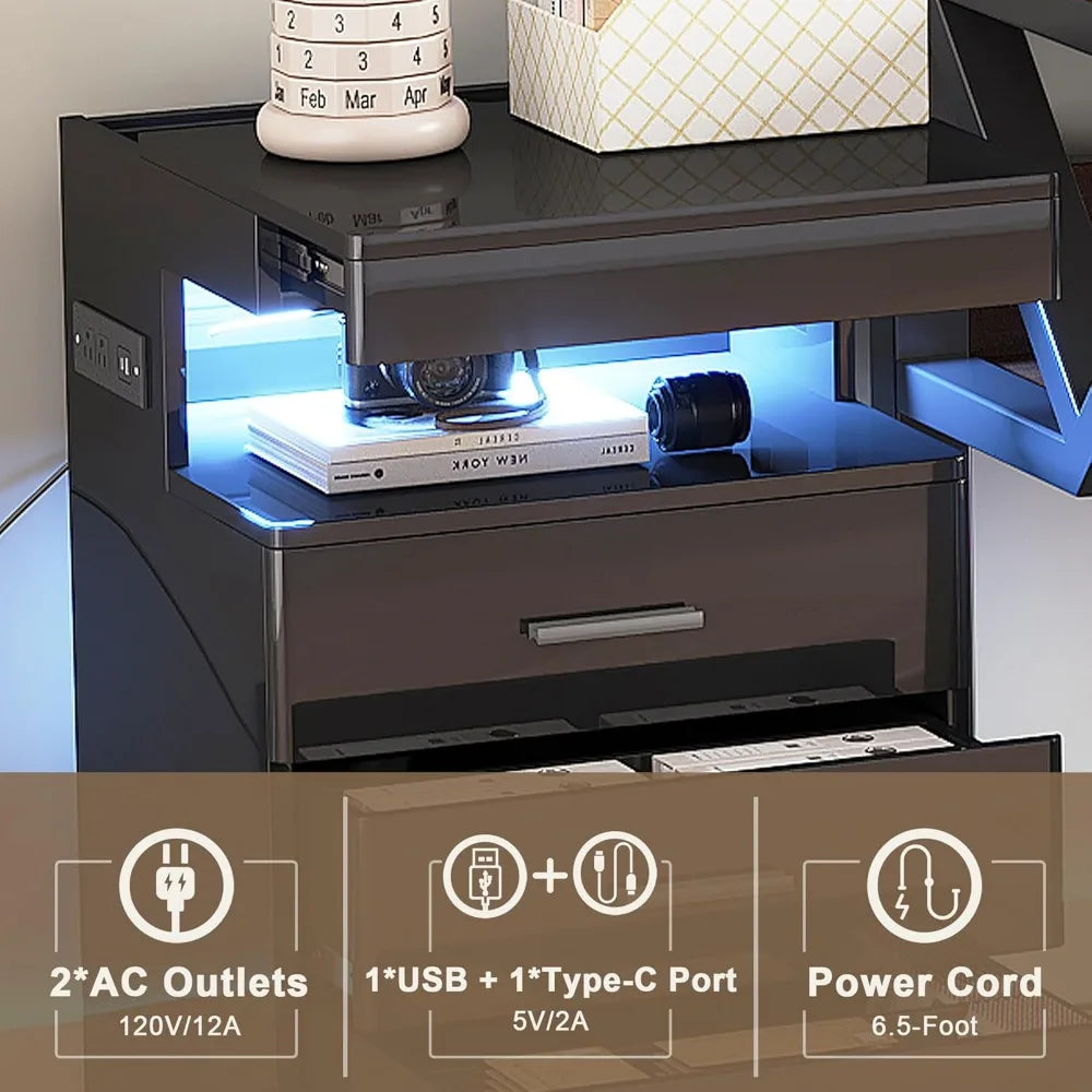 Contemporary LED Nightstand with Secret Compartment