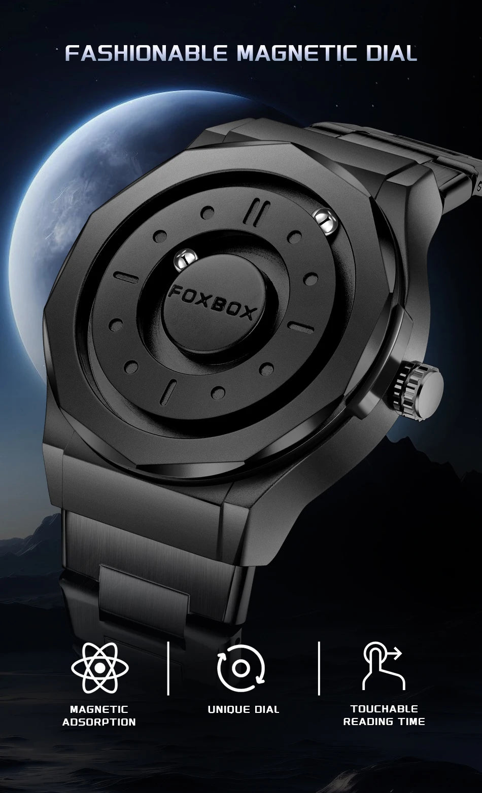 Outdoor Sports Waterproof Scrolling Pointer Magnetic Force Watch Men