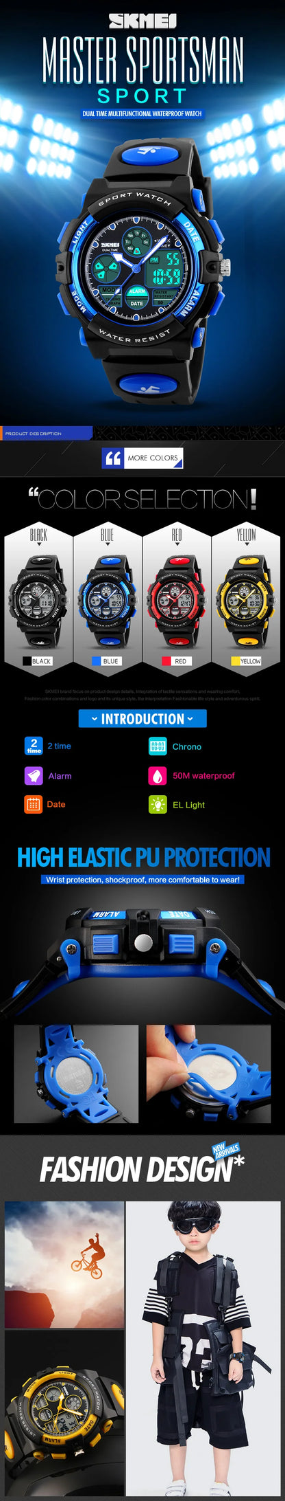 Waterproof Chrono Alarm Children Wristwatch For Boys Girls
