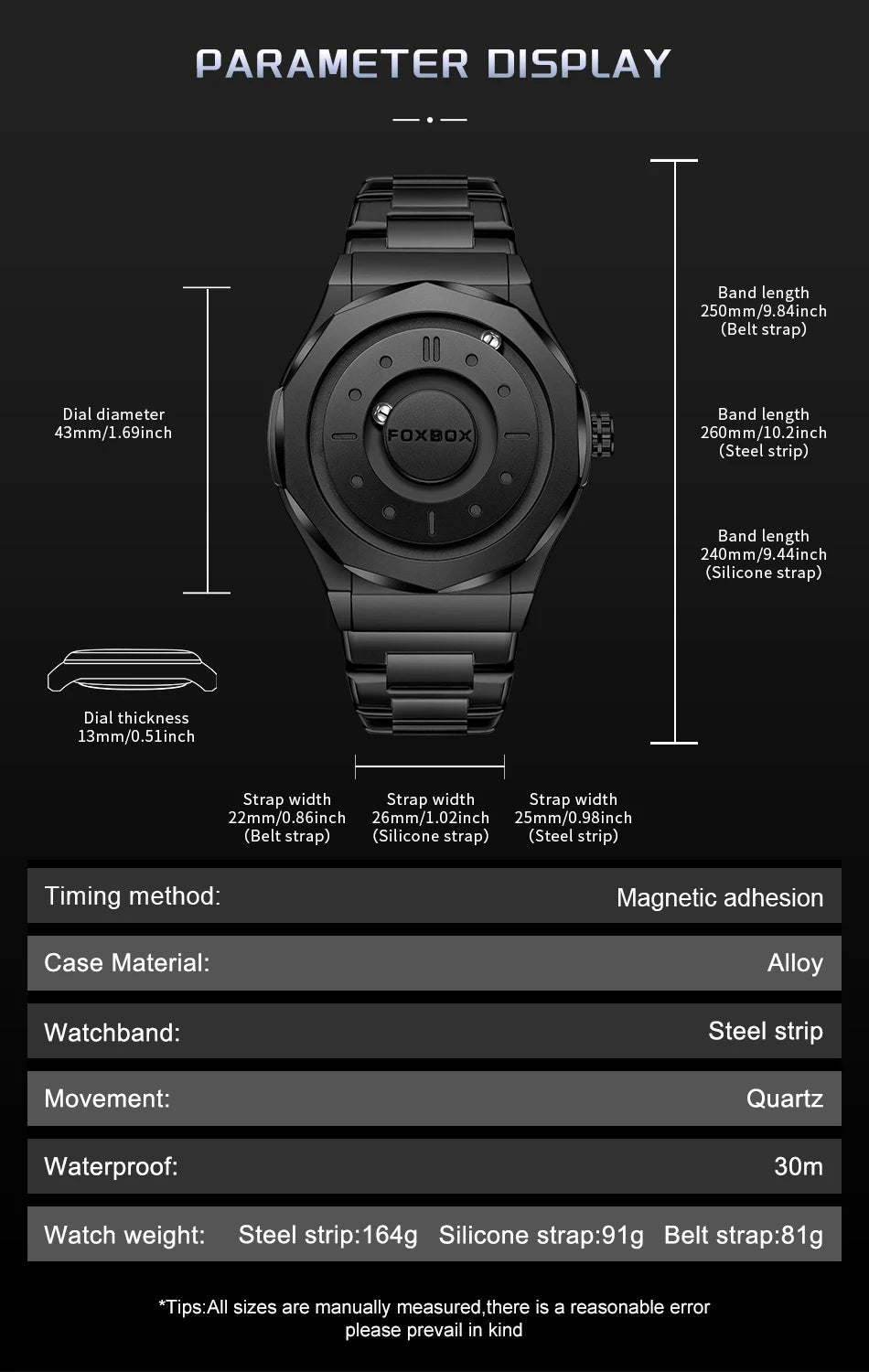 Outdoor Sports Waterproof Scrolling Pointer Magnetic Force Watch Men