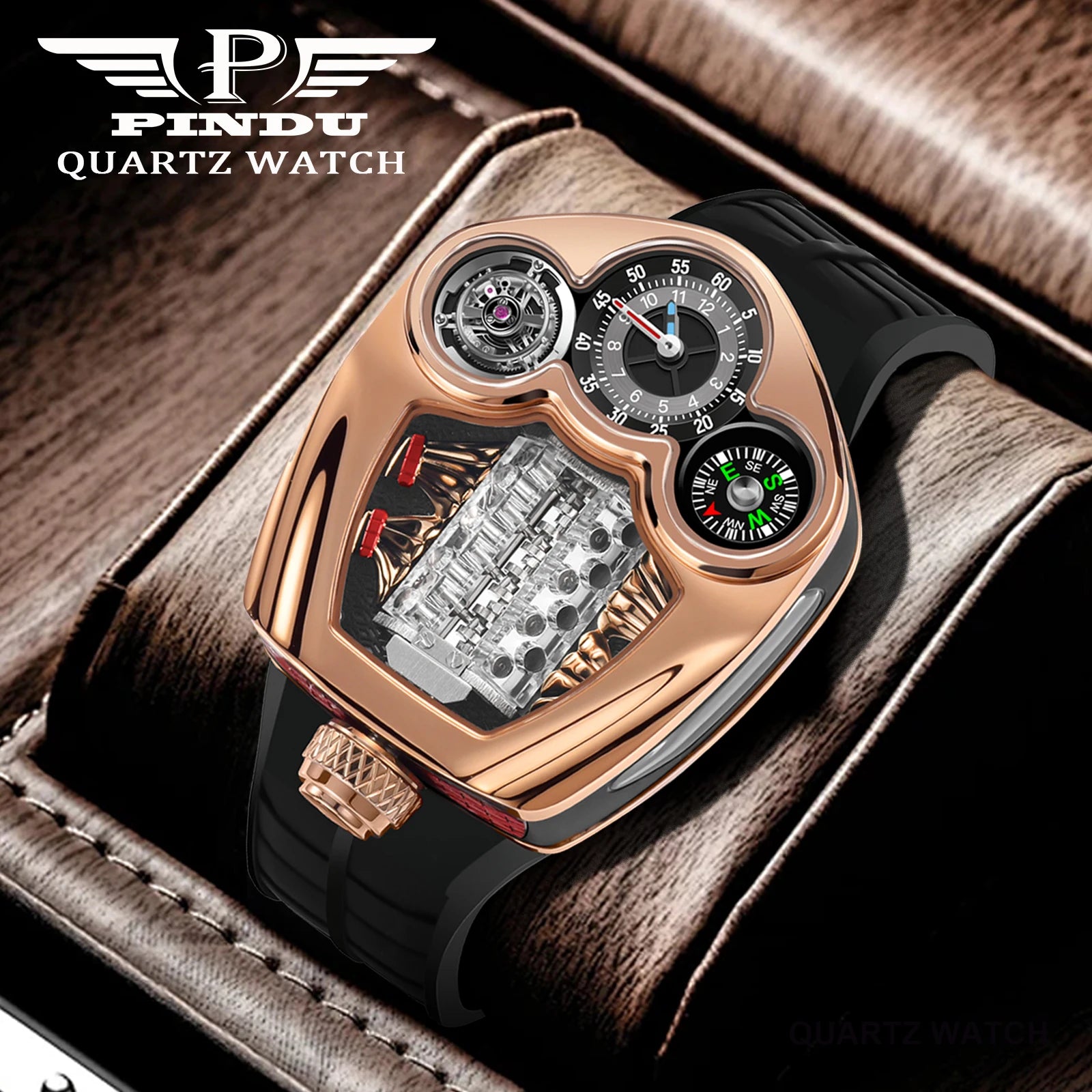 TOP-luxurious Stainless steel Compass Waterproof Swiss quartz 762 movement watch