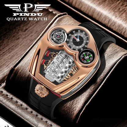 TOP-luxurious Stainless steel Compass Waterproof Swiss quartz 762 movement watch