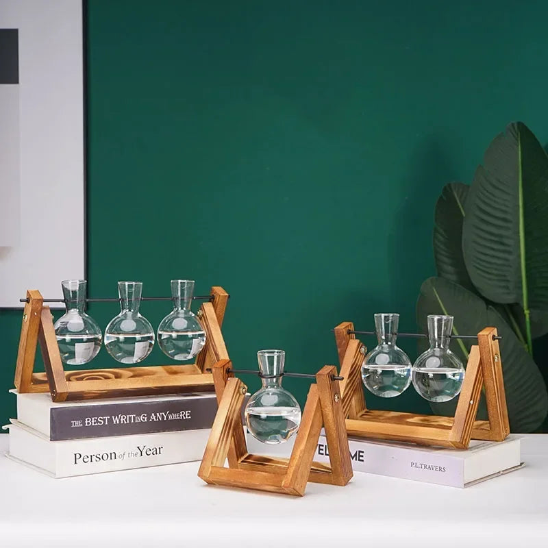 Wooden Frame Tabletop Vase Set Multi-Purpose Bonsai Planter