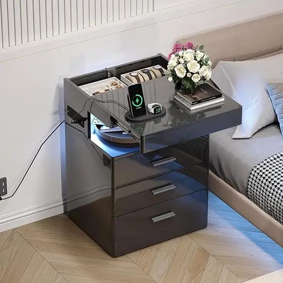 Contemporary LED Nightstand with Secret Compartment