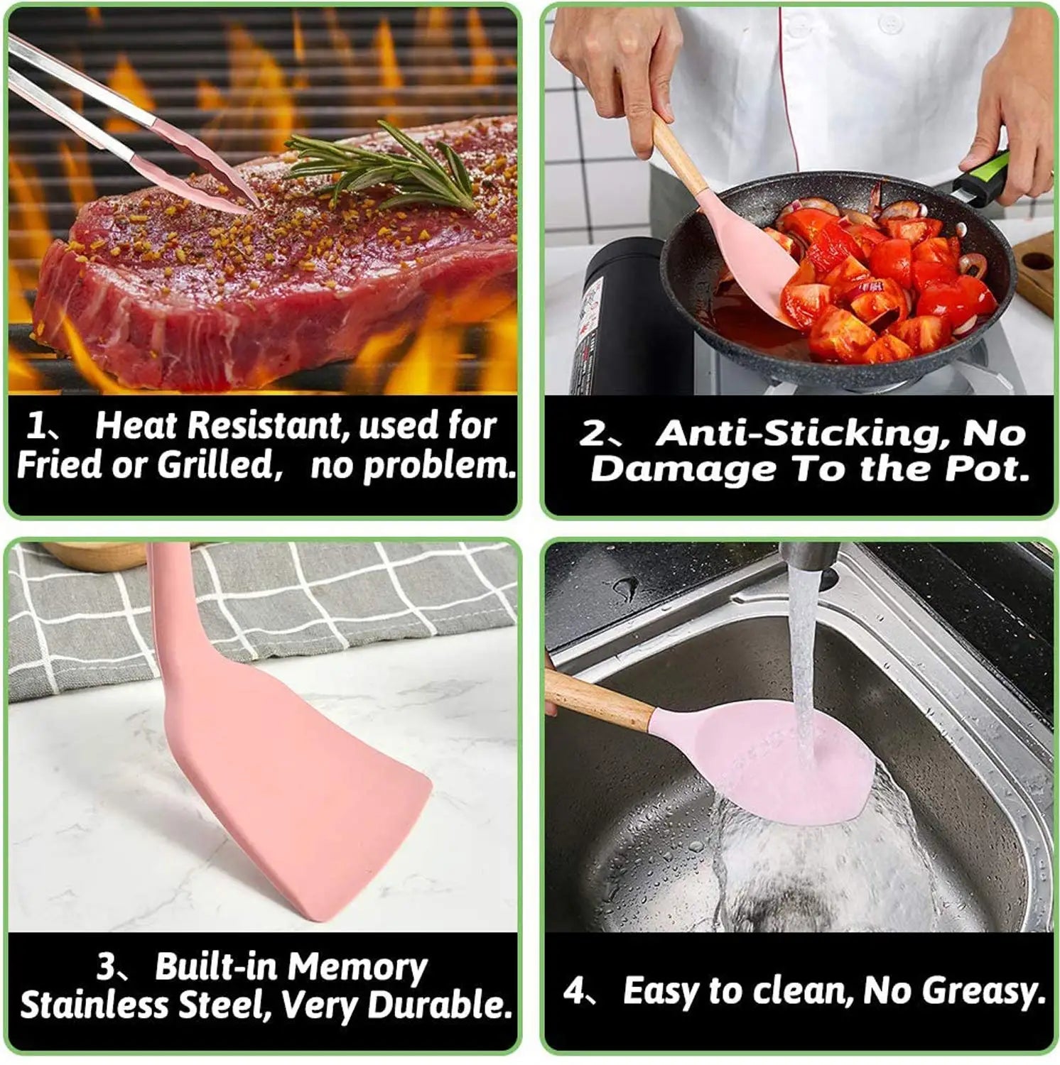 Non-Stick Silicone Kitchen Cooking Utensil Set with Stand