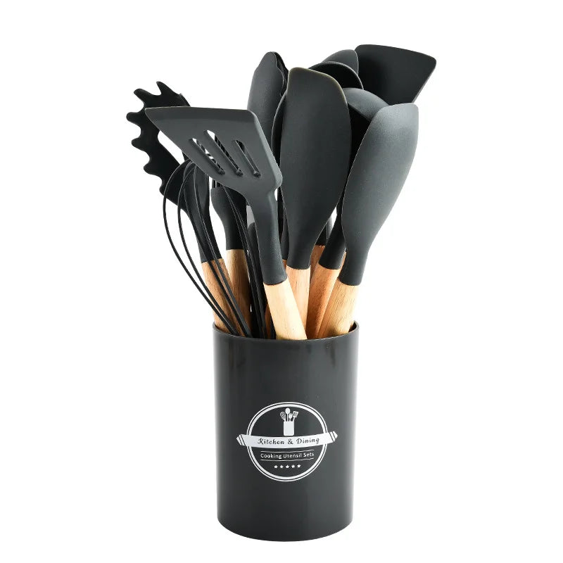 Non-Stick Silicone Kitchen Cooking Utensil Set with Stand