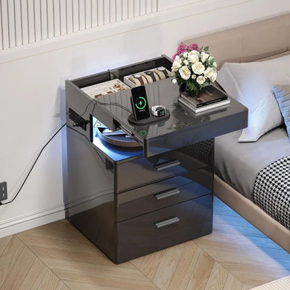 Contemporary LED Nightstand with Secret Compartment