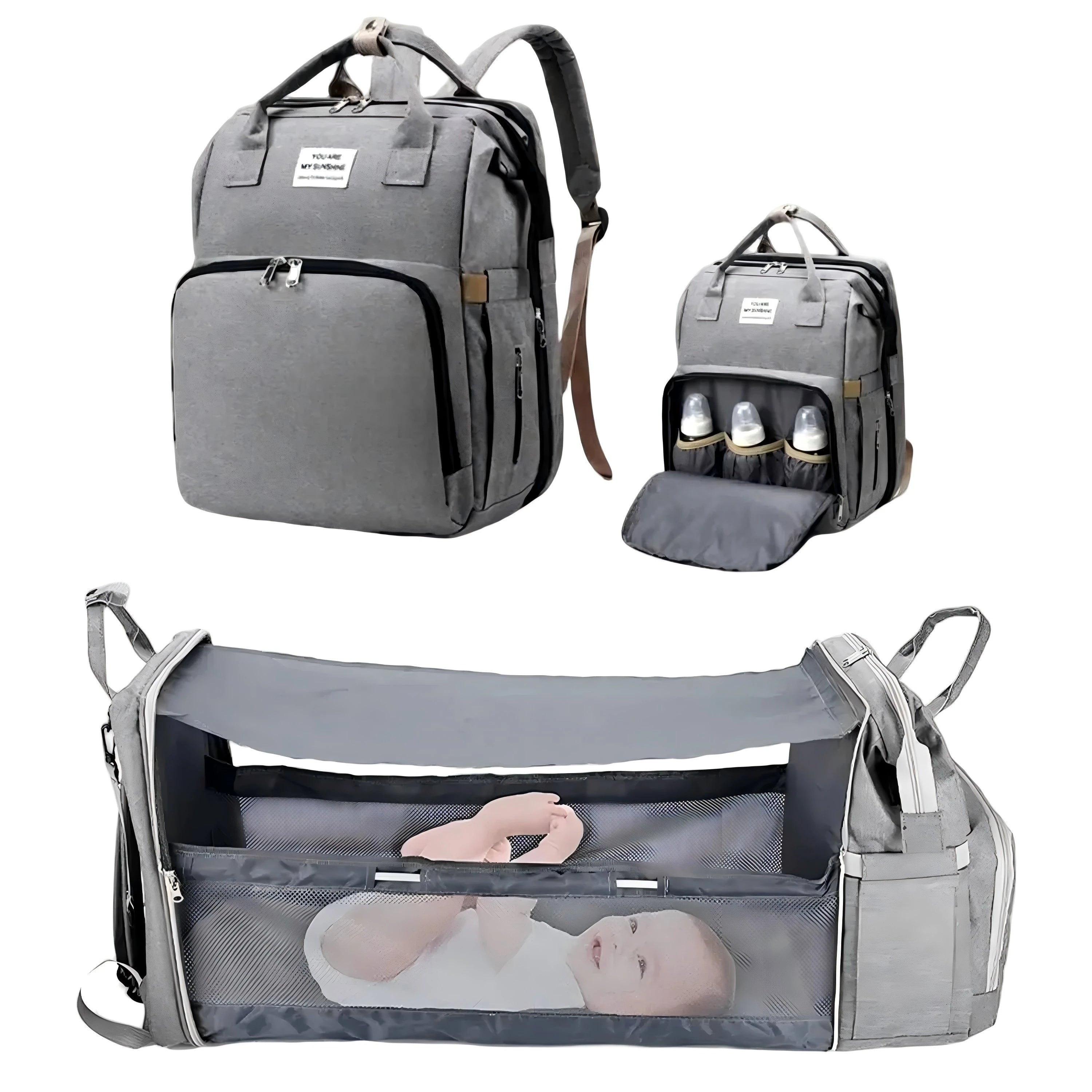 3 In 1 Diaper Bag - Travel Bag with USB Charge - with Changing Bed