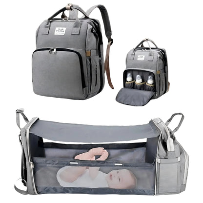 3 In 1 Diaper Bag - Travel Bag with USB Charge - with Changing Bed