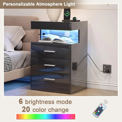 Contemporary LED Nightstand with Secret Compartment