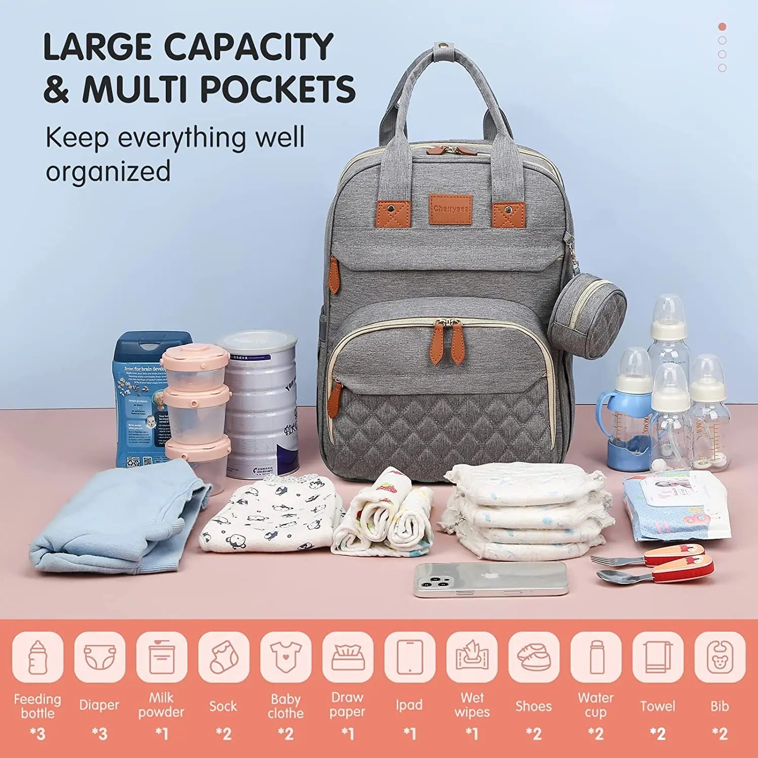 3 In 1 Diaper Bag - Travel Bag with USB Charge - with Changing Bed