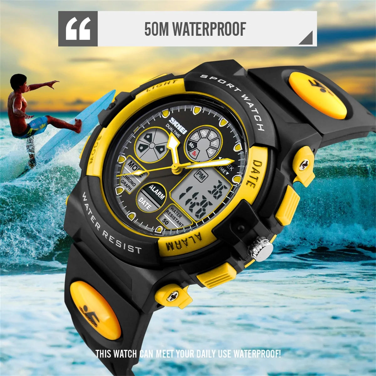 Waterproof Chrono Alarm Children Wristwatch For Boys Girls