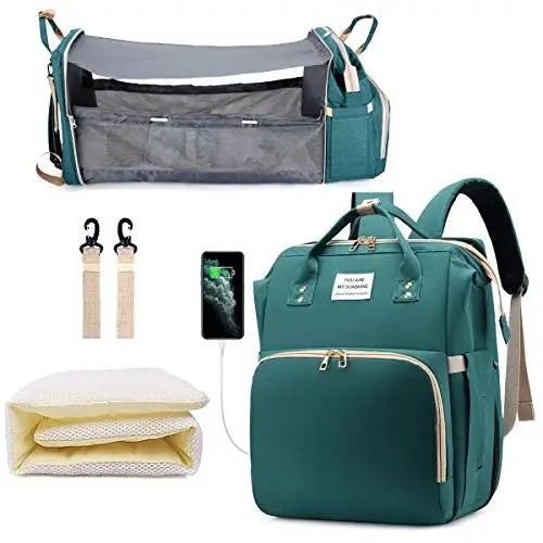3 In 1 Diaper Bag - Travel Bag with USB Charge - with Changing Bed
