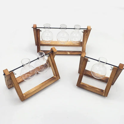 Wooden Frame Tabletop Vase Set Multi-Purpose Bonsai Planter
