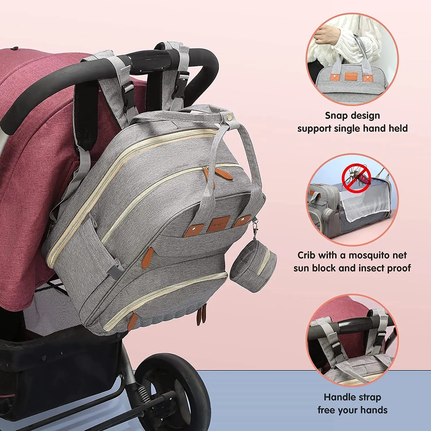 3 In 1 Diaper Bag - Travel Bag with USB Charge - with Changing Bed