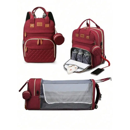 3 In 1 Diaper Bag - Travel Bag with USB Charge - with Changing Bed