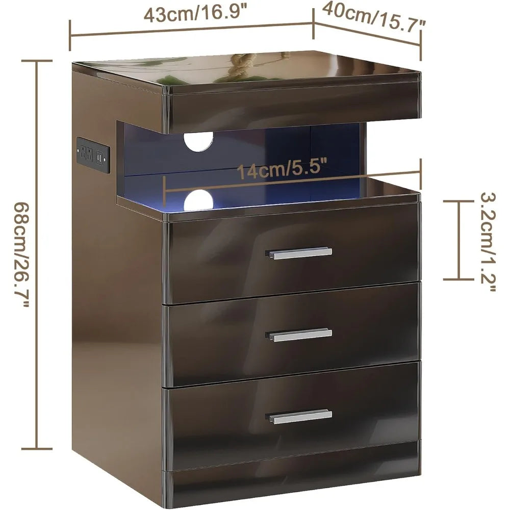 Contemporary LED Nightstand with Secret Compartment