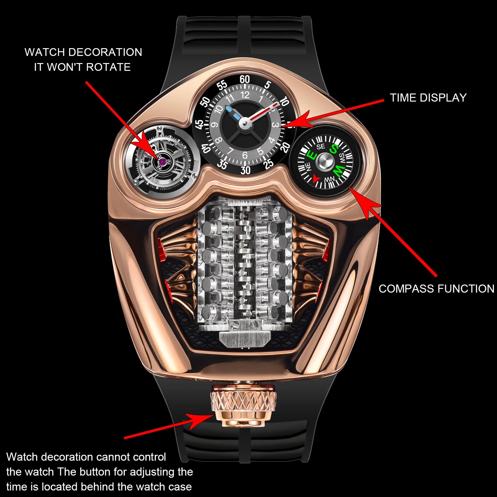TOP-luxurious Stainless steel Compass Waterproof Swiss quartz 762 movement watch