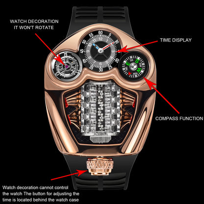 TOP-luxurious Stainless steel Compass Waterproof Swiss quartz 762 movement watch