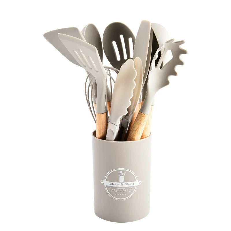 Non-Stick Silicone Kitchen Cooking Utensil Set with Stand